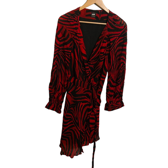 Pinko Wrap Zebra Print Dress Long Sleeves Red  Size XXS - Picture 4 of 9